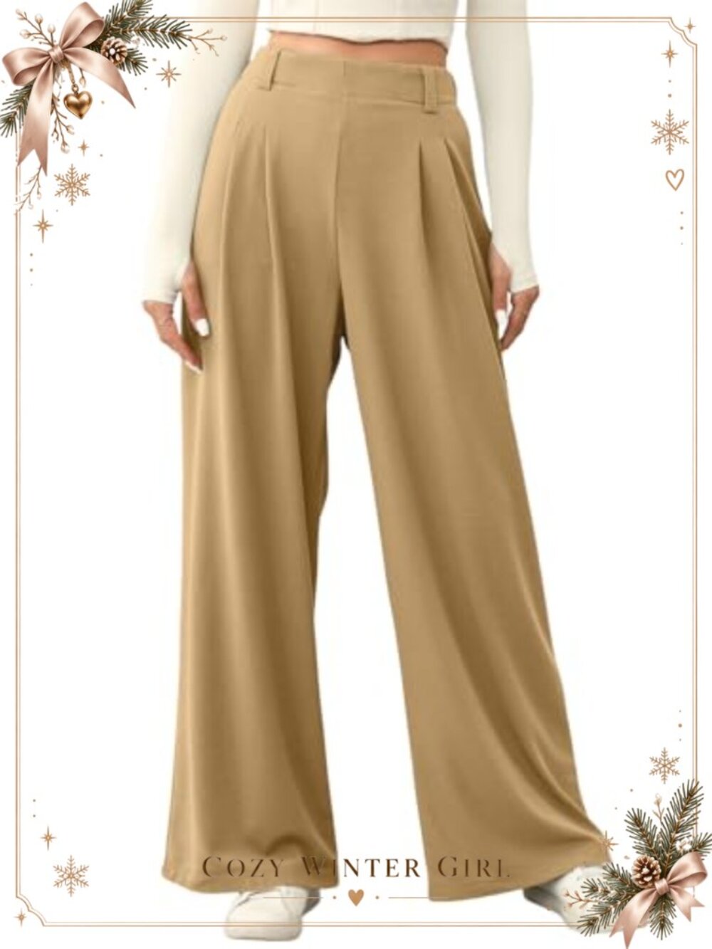 Waffle Knit Wide Leg Palazzo Pants High Waisted Trousers with Pockets